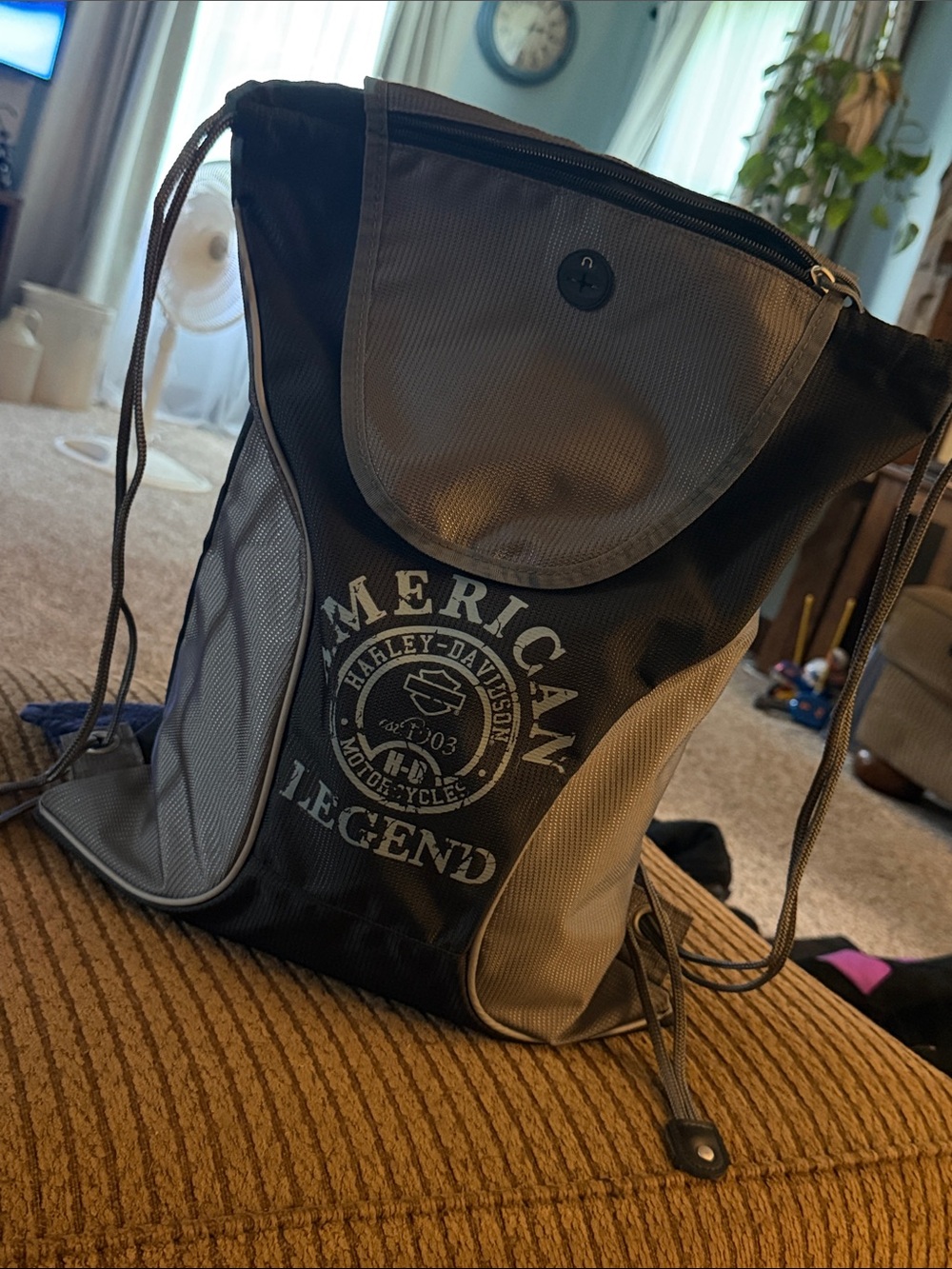 Harley-Davidson Black and Gray American Legend Drawstring Backpack